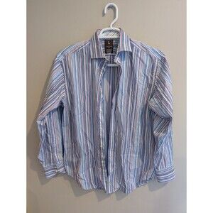 Tailorbyrd Mens Size M Long Sleeve Blue Stripe Dress Shirt Office Professional